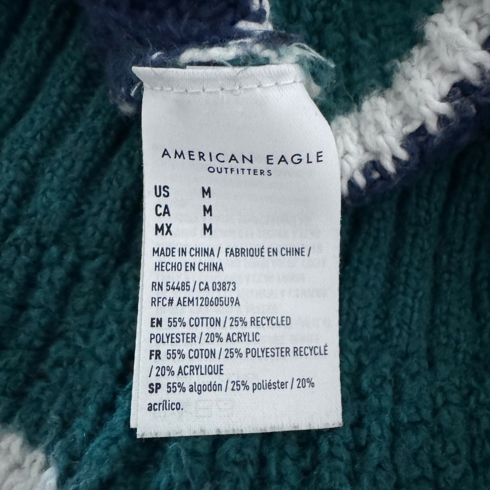 American Eagle Outfitters Blue and Green V-Neck Sweater - Picture 5 of 7